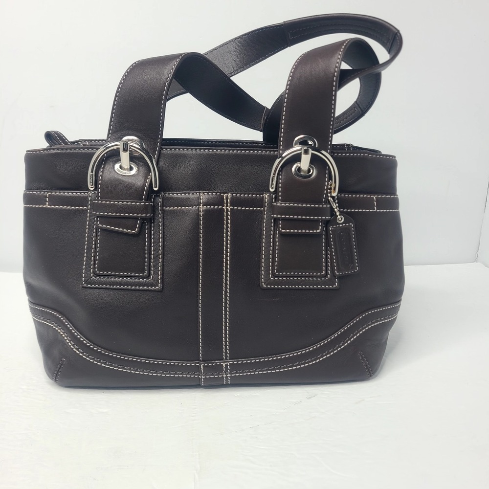 Coach Soho F10911 Vintage Brown Y2K  Leather Shoulder Bag Contrast Stitching